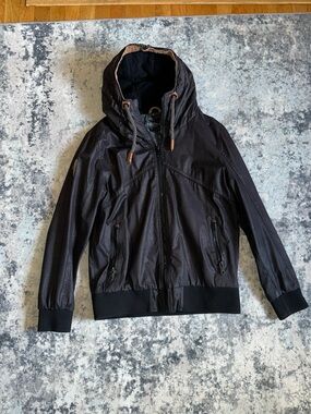 Men's BlackMogoo Hooded leather like Bomber Jacket - size extra large